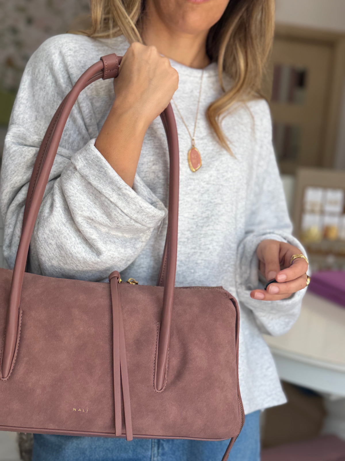 BORSA SKY BAGUETTE A SPALLA ROSA NALI