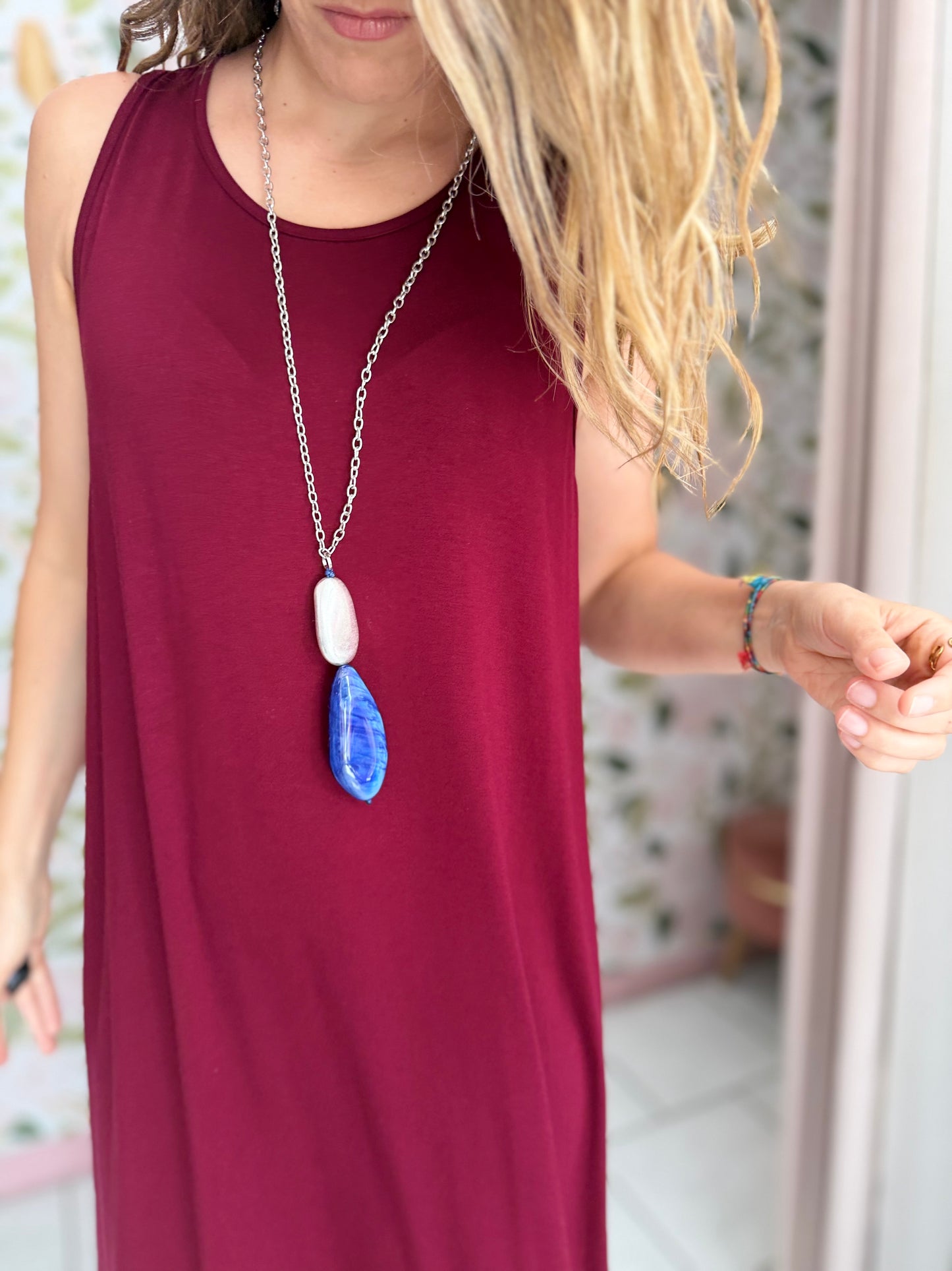 COLLANA OCEAN DOPPIO PENDENTE ARGENTO/BLU NALI