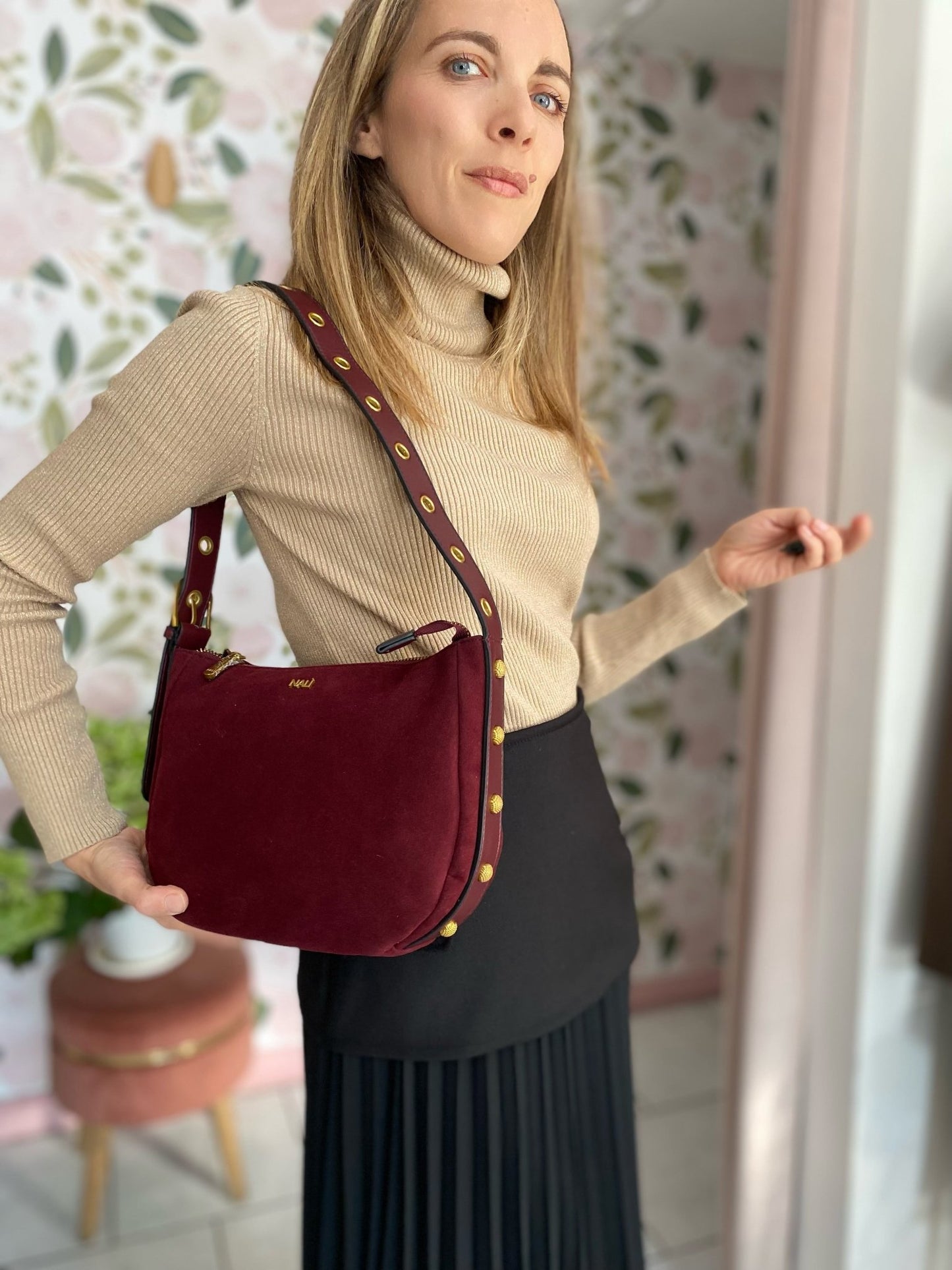 BORSA JOANNE SMALL A SPALLA+ BORCHIE BORDEAUX NALI - Fanatica Boutique