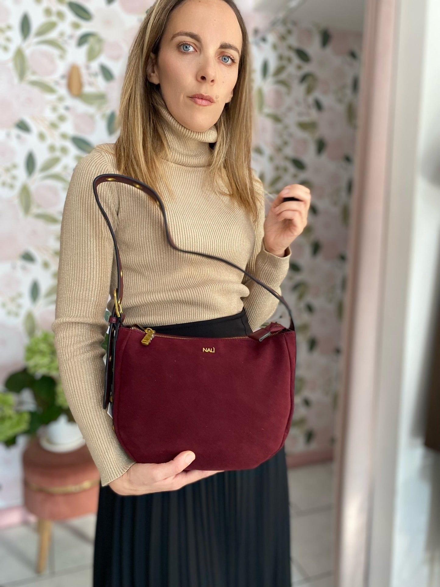 BORSA JOANNE SMALL A SPALLA+ BORCHIE BORDEAUX NALI - Fanatica Boutique
