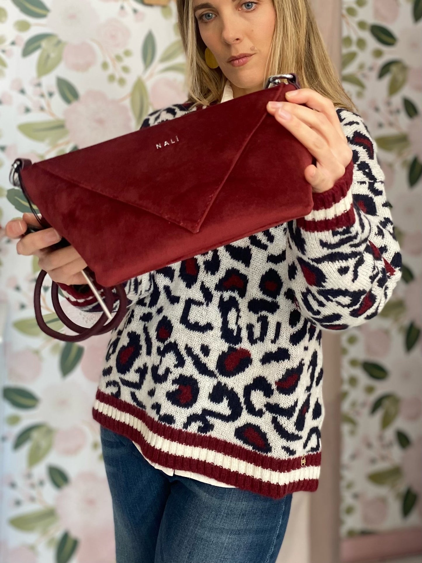 BORSA KAREN MEDIUM VELLUTO BORDEAUX NALI - Fanatica Boutique