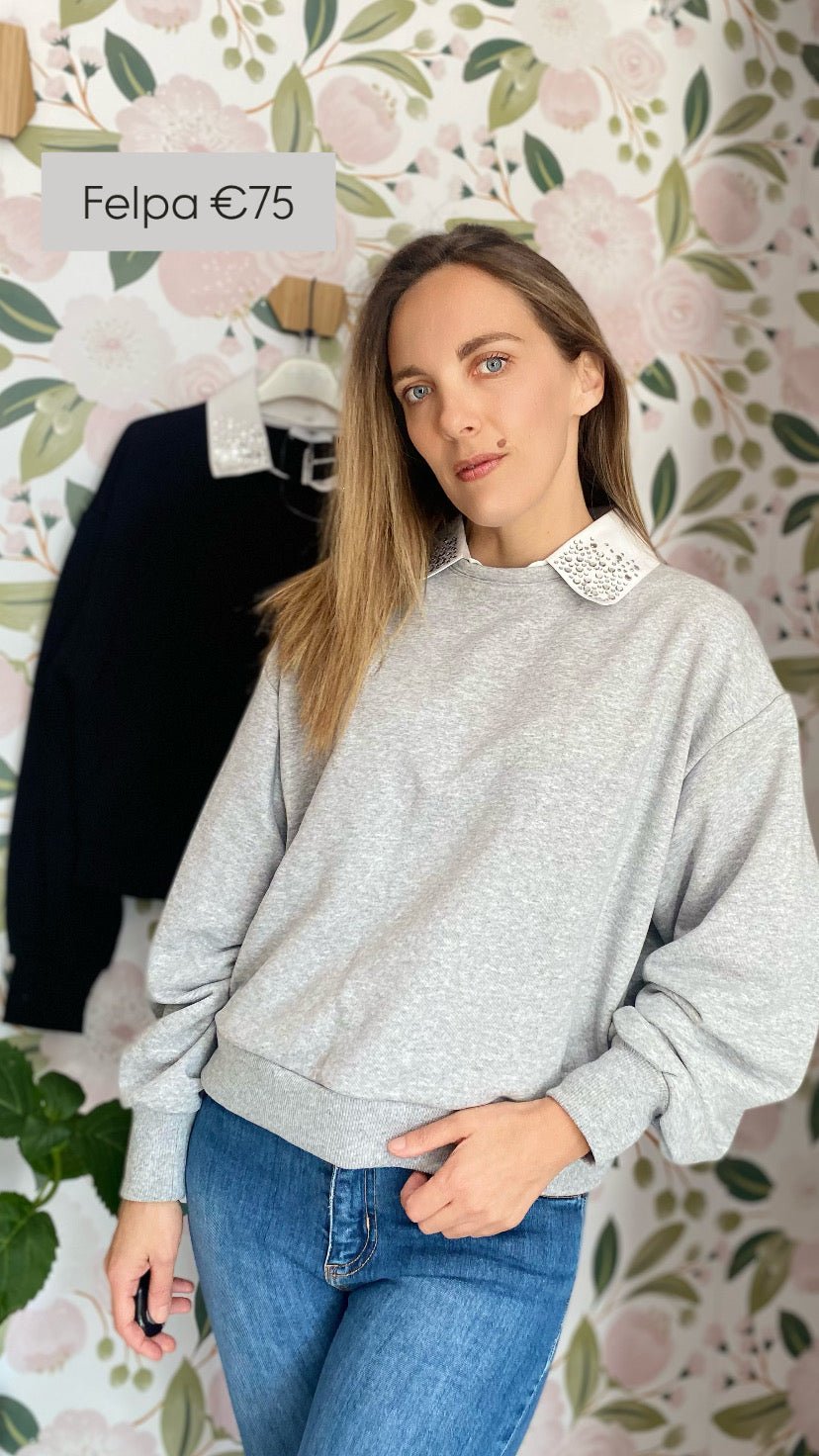 FELPA CON COLLETTO STRASS - Fanatica Boutique