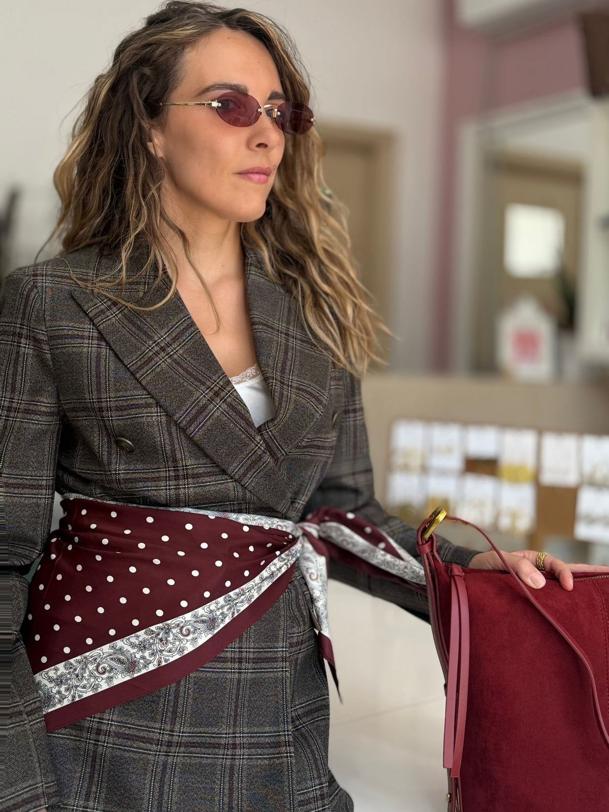FOULARD TRIANGOLO MINI POIS BIANCO/BORDEAUX NALI - Fanatica Boutique