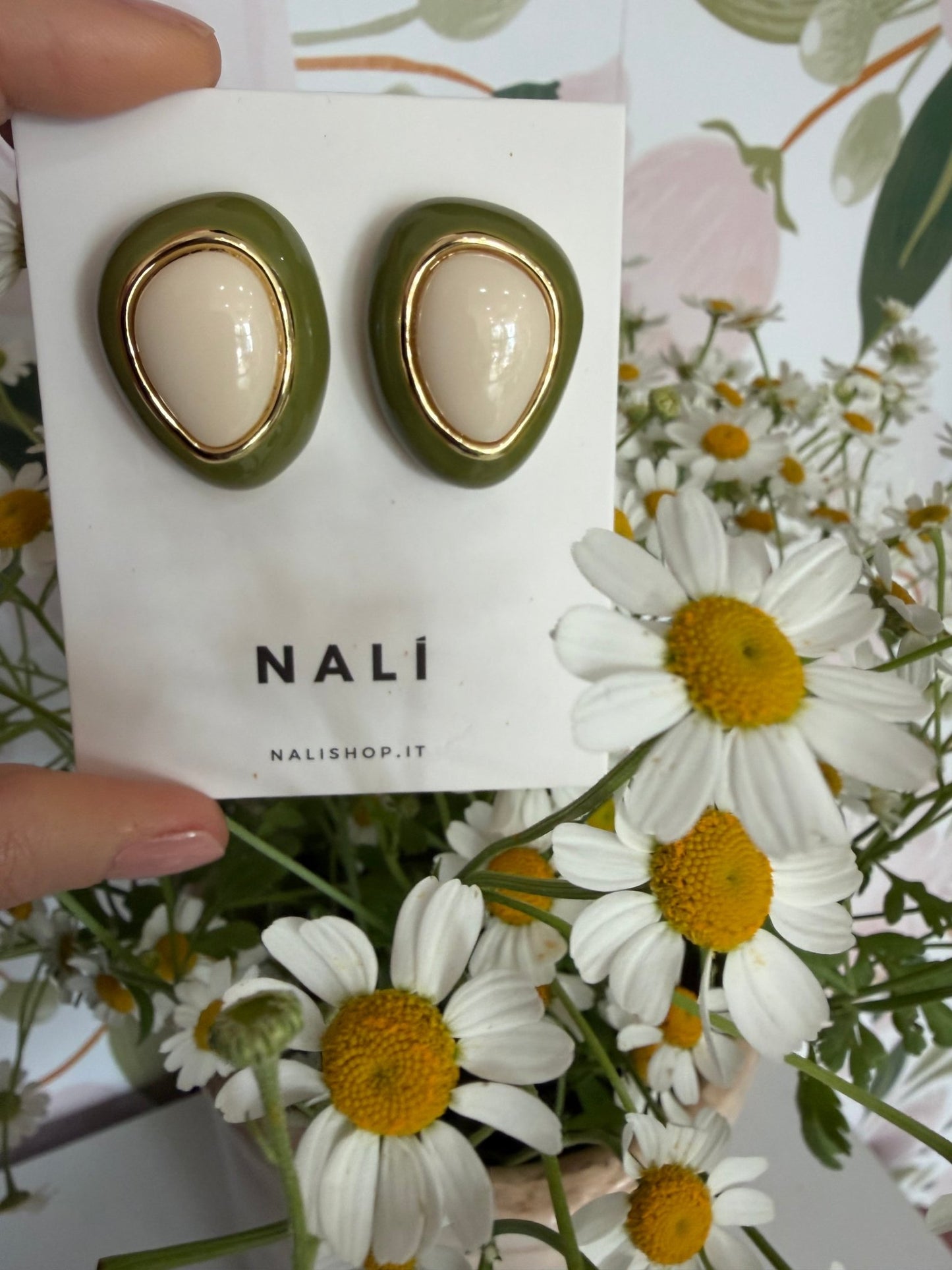 ORECCHINI GRACE CON CLIP BEIGE/VERDE NALI - Fanatica Boutique