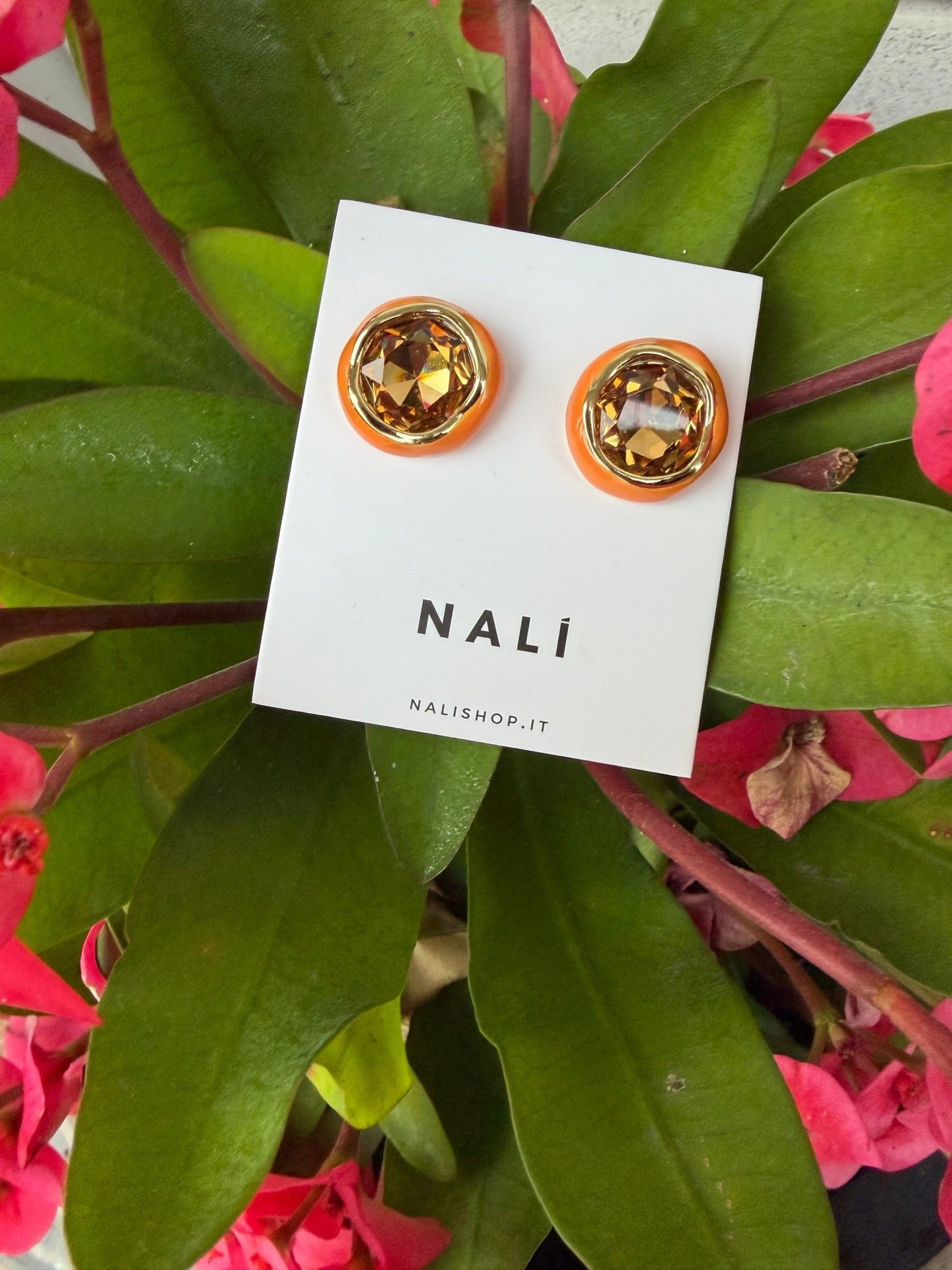 ORECCHINI VIBRA CON PIETRA ARANCIO NALI - Fanatica Boutique