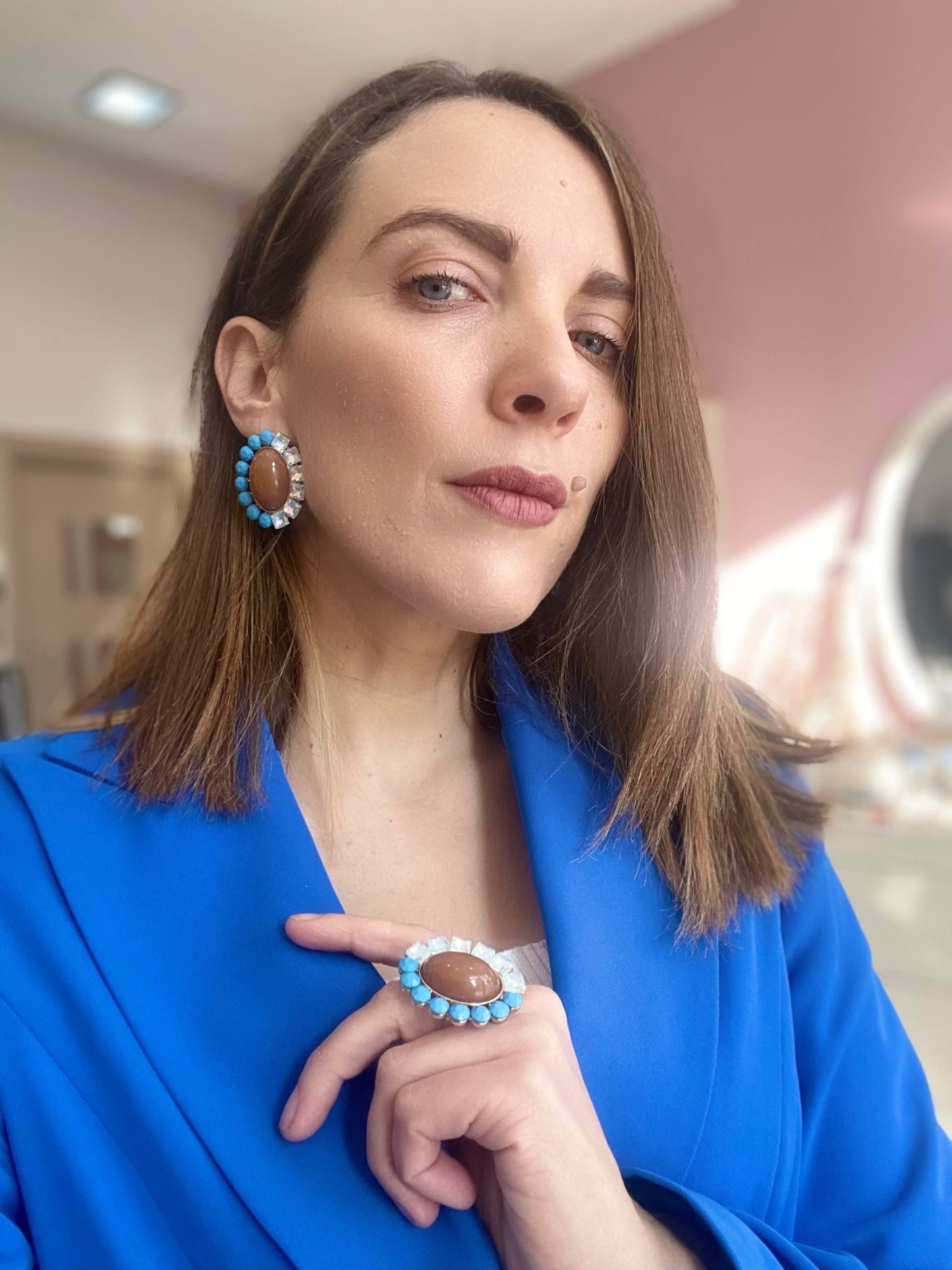 ORECCHINI WISH RESINA MARRONE+ PIETRE BLU NALI - Fanatica Boutique