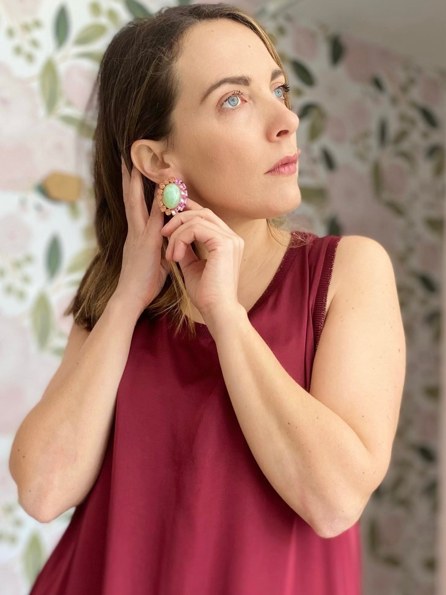ORECCHINI WISH RESINA VERDE+ PIETRE ROSA NALI - Fanatica Boutique