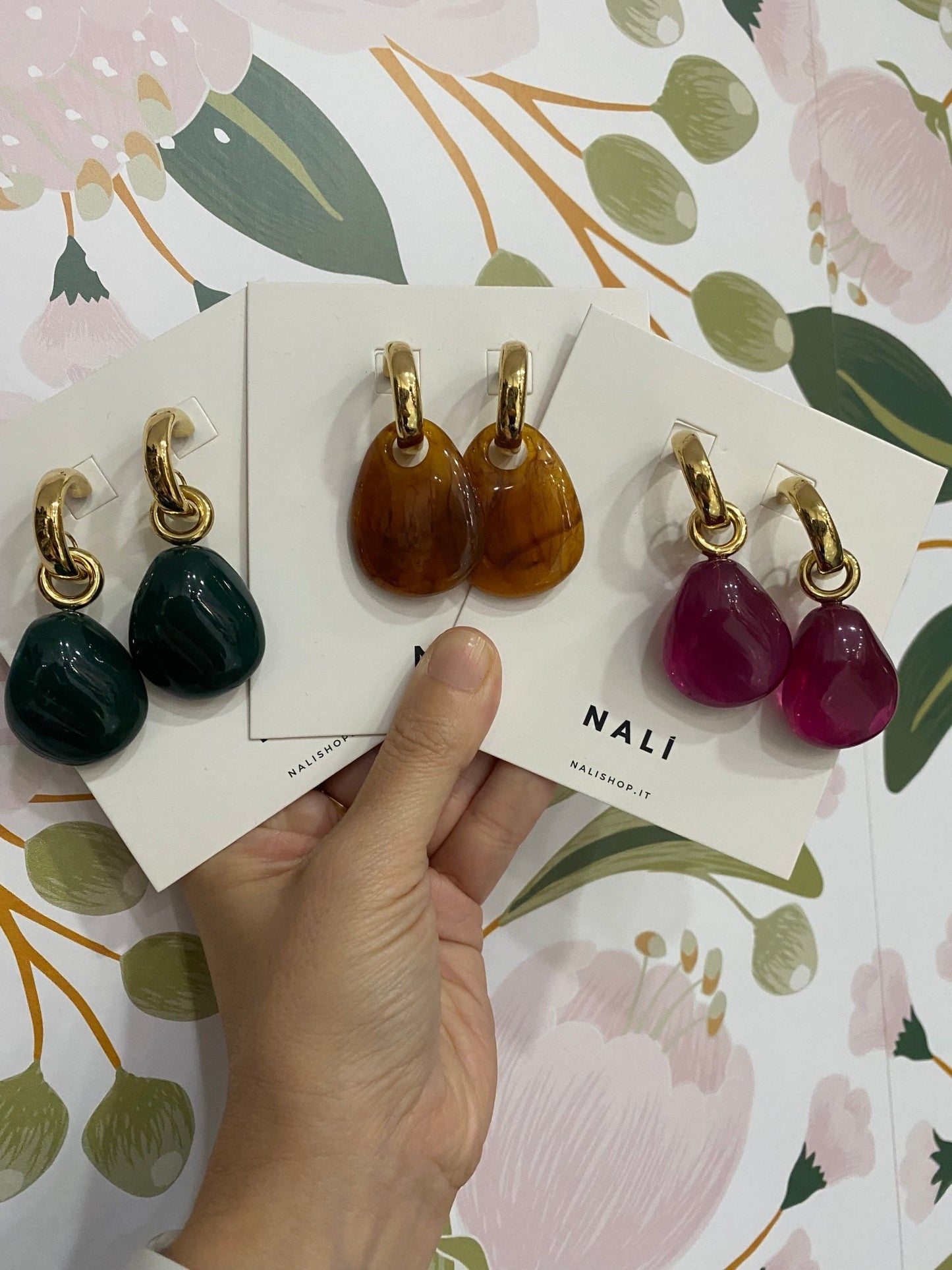 ORECCHINI ZOE ACC.INO. RESINA ORO/VERDE NALI - Fanatica Boutique