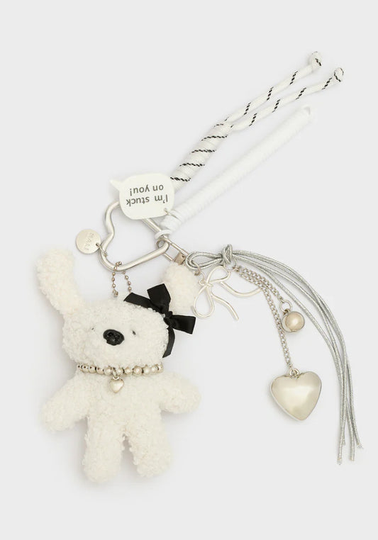 PORTACHIAVI/CHARM TEDDY E CUORI PANNA NALI