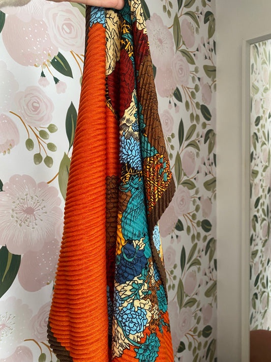FOULARD AMPIO FIORI PLISSE ARANCIO NALI