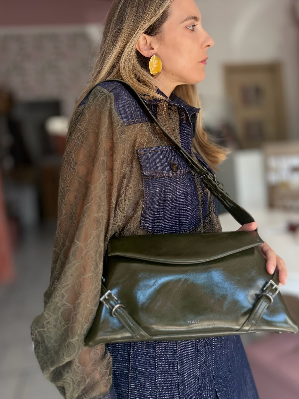 BORSA SABRINA A SPALLA VERDE NALI