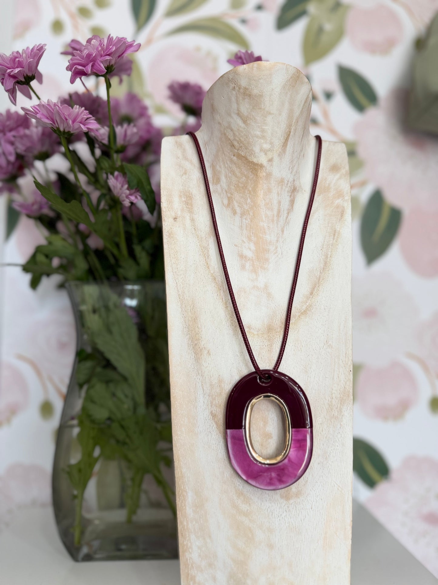 COLLANA VALE PENDENTE OVALE  RESINA VIOLA NALI