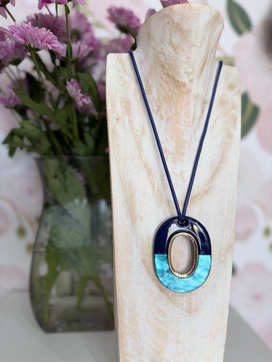 COLLANA VALE PENDENTE OVALE RESINA BLU NALI