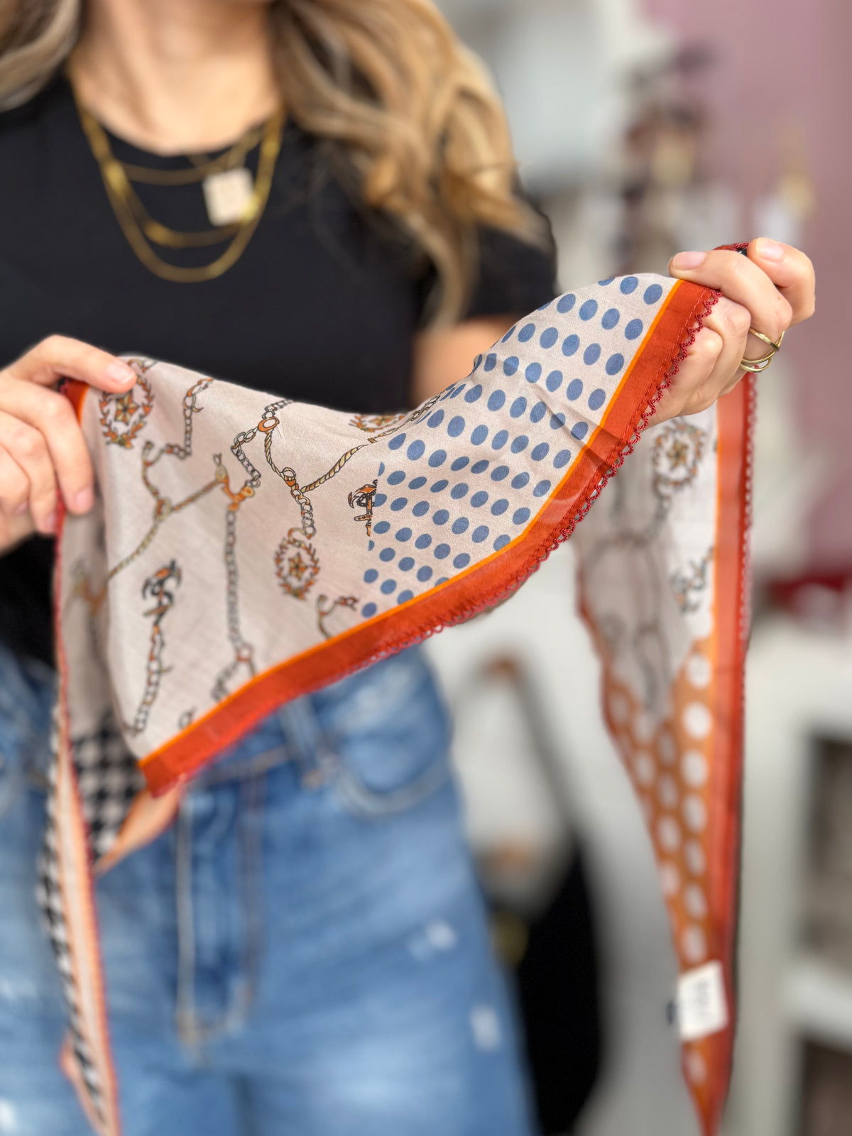 FOULARD PIED DE POULE SETA COTONE ARANCIO NALI