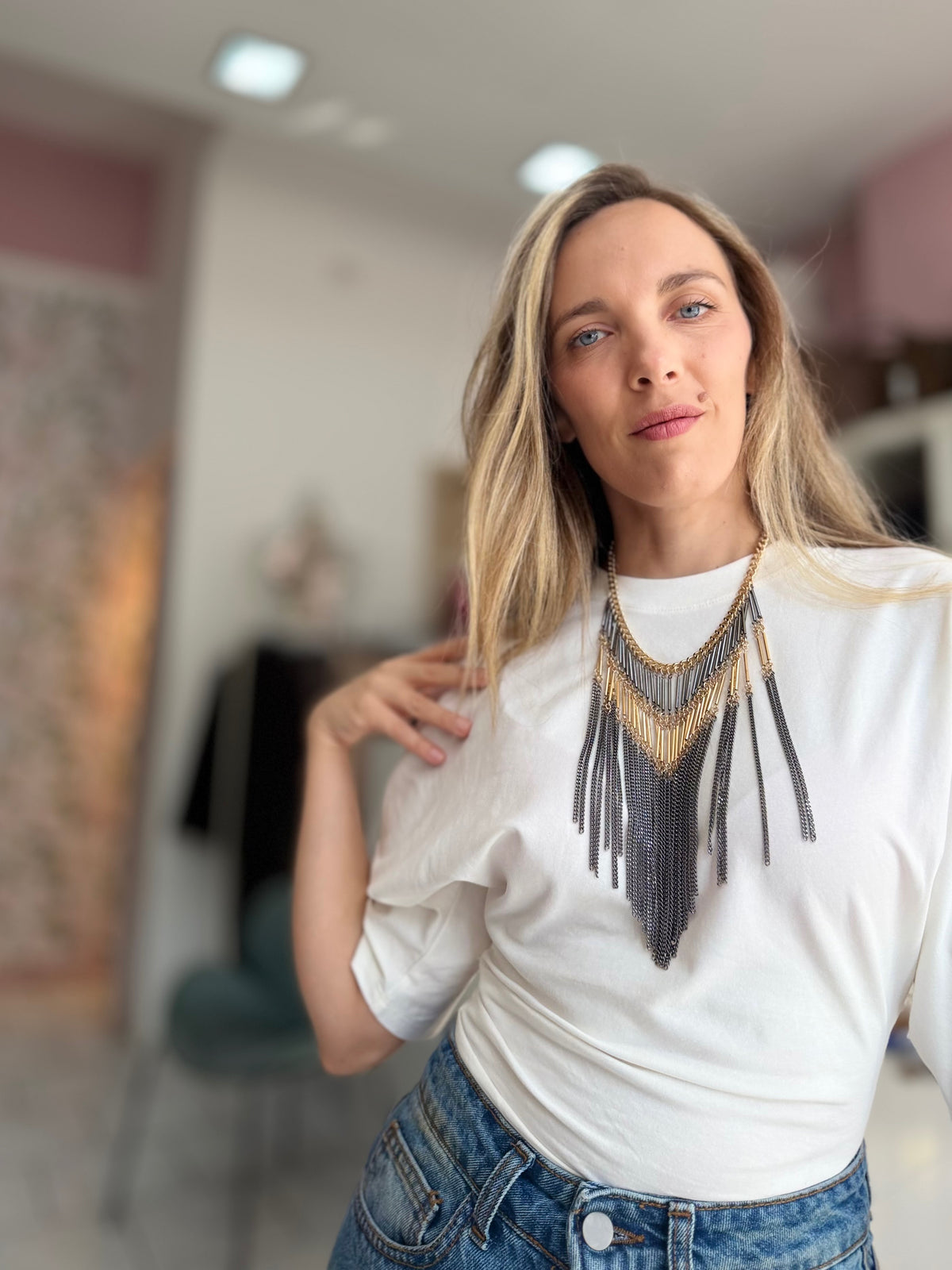 COLLANA GIROCOLLO CON FRANGE MIX ORO/ARG NALI