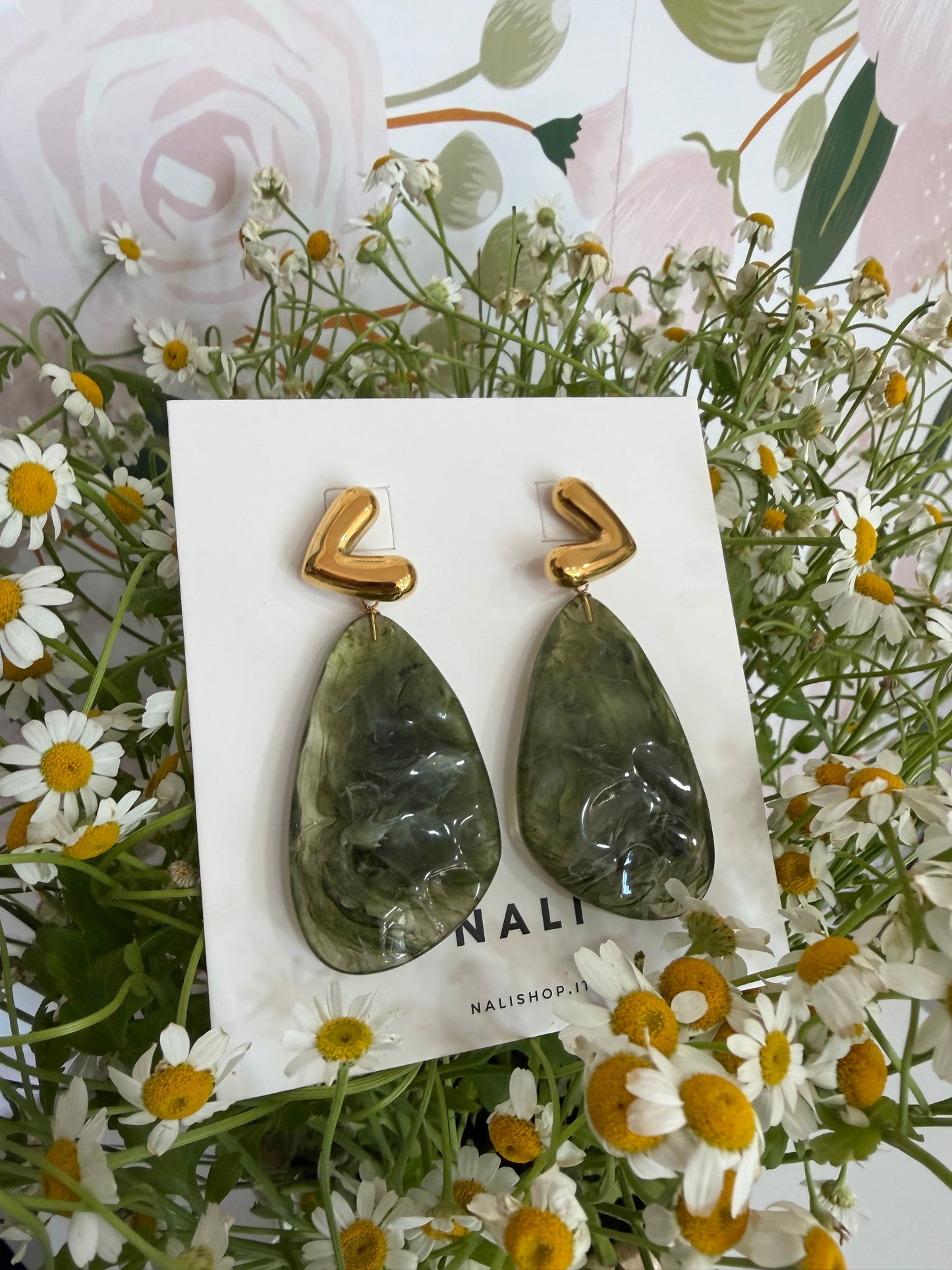 ORECCHINI GINEVRA PENDENTE OVALE ORO/VERDE NALi