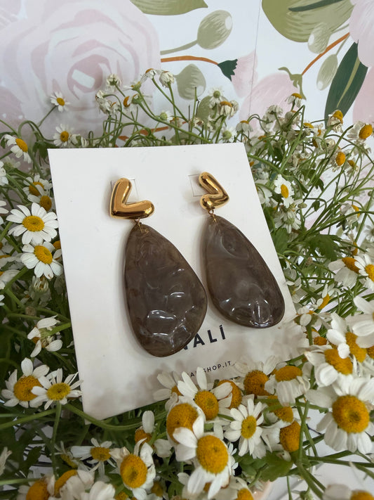 ORECCHINI GINEVRA PENDENTE OVALE ORO/GRIGIO NALI