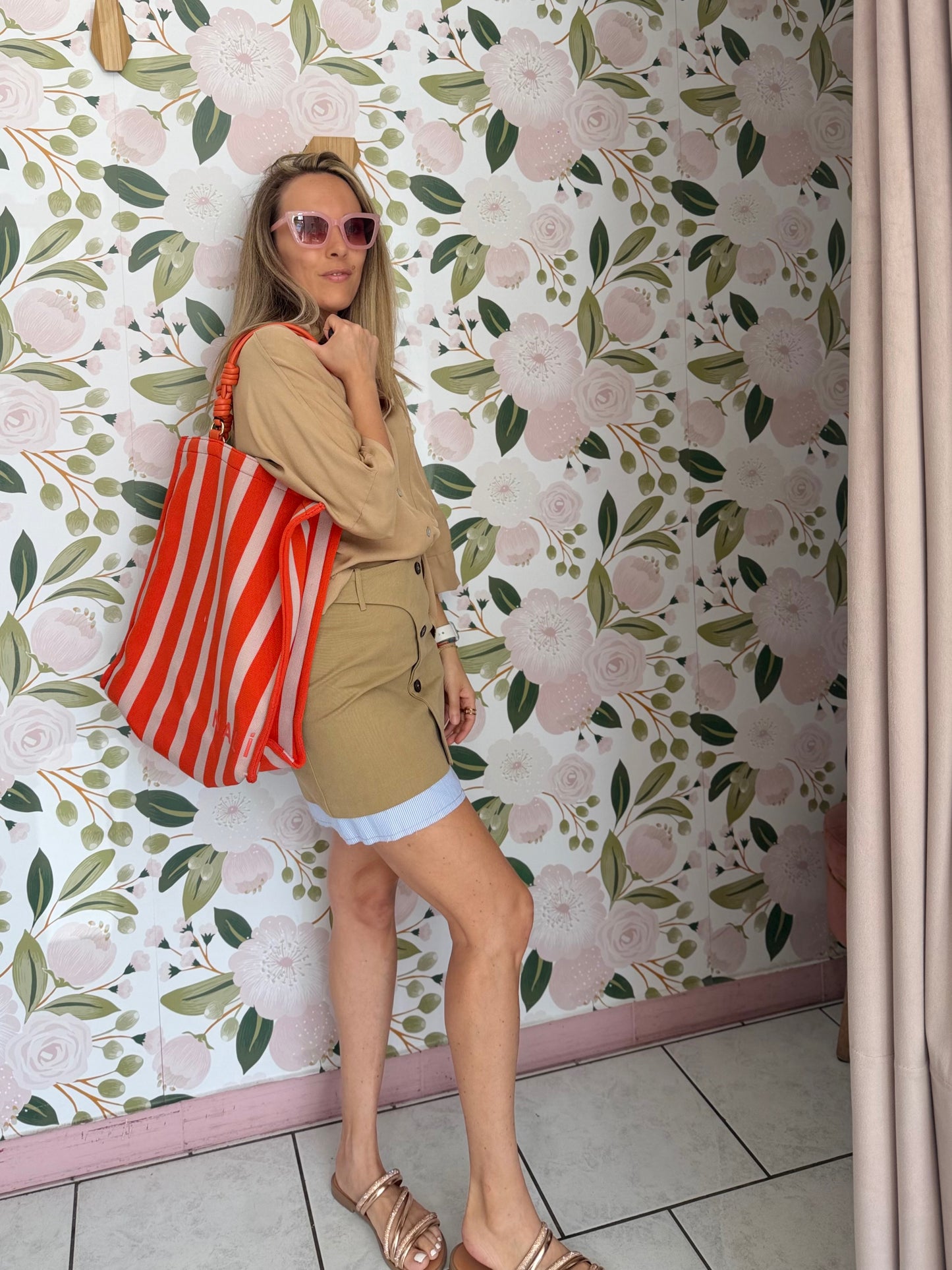 BORSA ANTIBES A SPALLA ROSA/ARANCIO NALI