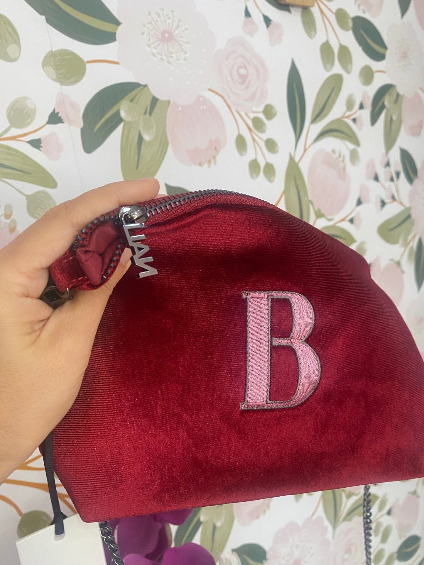 ALPHABET MINI BAG VELLUTO BORDEAUX B NALI - Fanatica Boutique