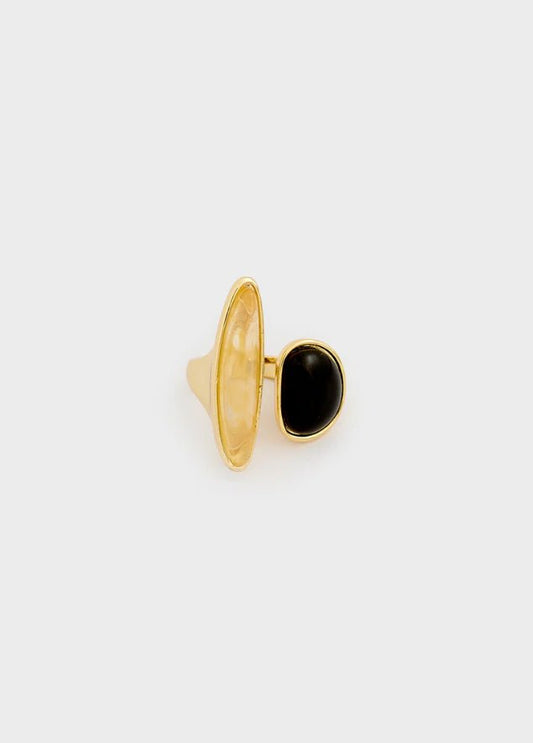 ANELLO DOPPIO ELEMENTO PIETRE ORO NERO NALI - Fanatica Boutique