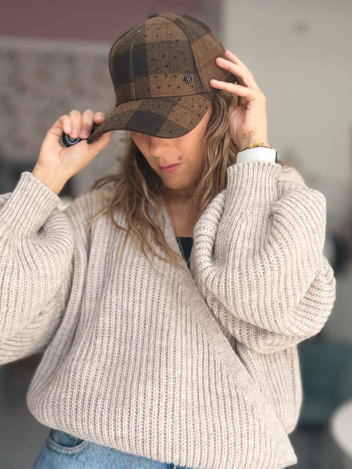 BERRETTO CINDY A QUADRI MARRONE NALI - Fanatica Boutique