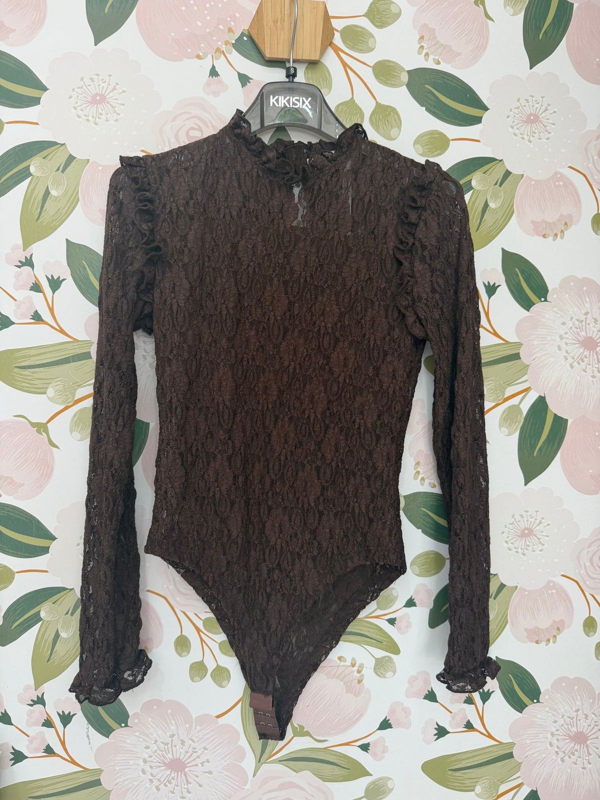 BODY IN PIZZO CON ROUCHES MANICA MORO KIKISIX - Fanatica Boutique