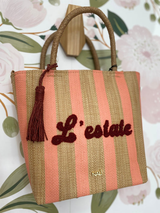 BORSA CAPRI IN RAFIA RIGHE ARANCIO NALI - Fanatica Boutique