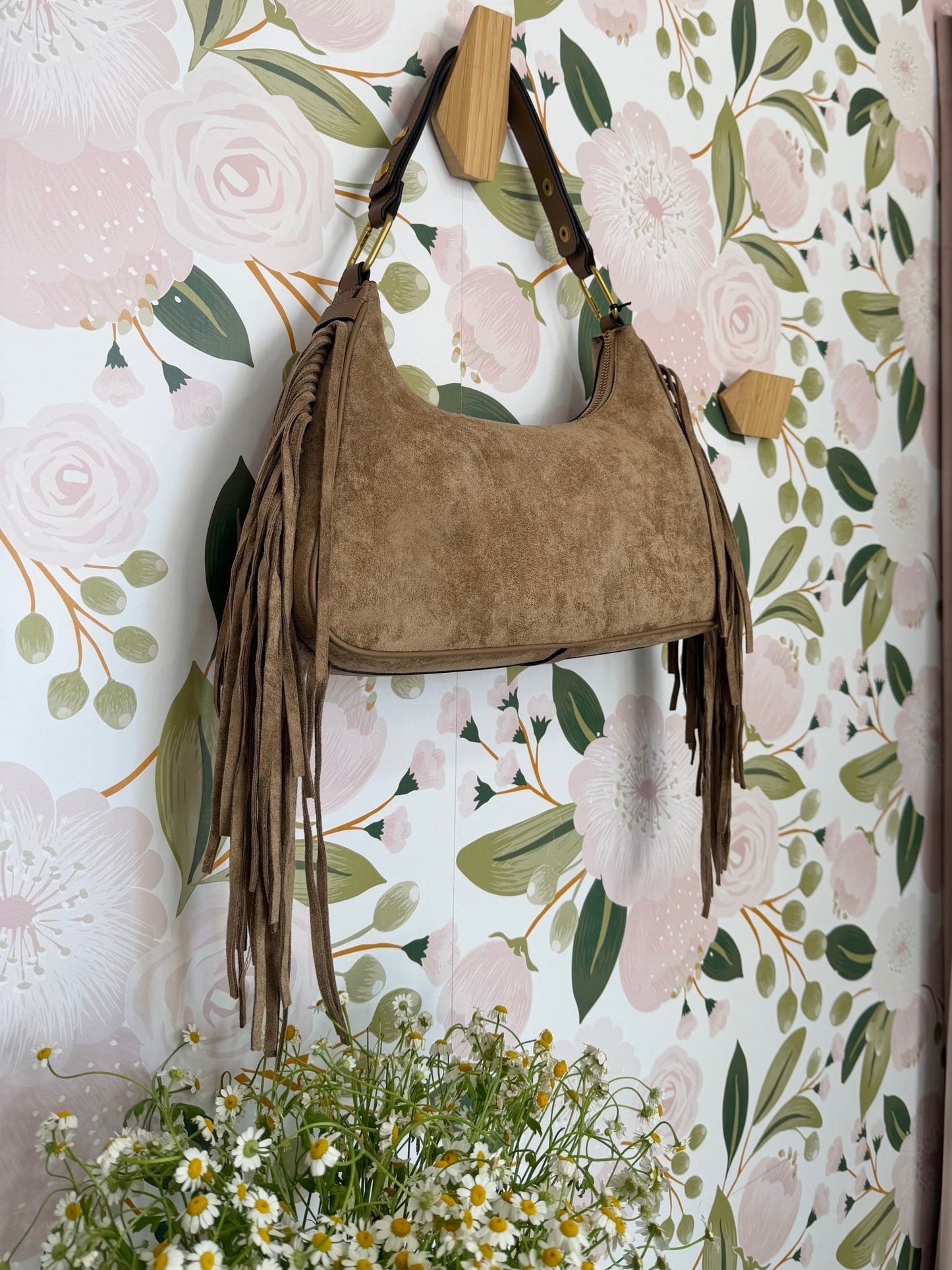 BORSA DALLAS A SPALLA CON FRANGE NOCCIOLA NALI - Fanatica Boutique