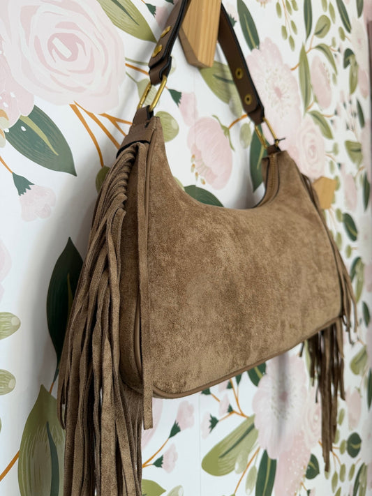 BORSA DALLAS A SPALLA CON FRANGE NOCCIOLA NALI - Fanatica Boutique
