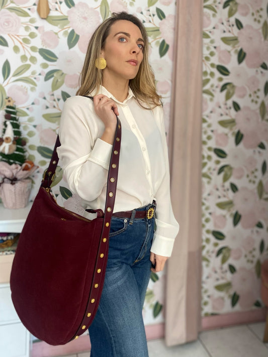 BORSA JOANNE A SPALLA CON BORCHIE BORDEAUX NALI - Fanatica Boutique