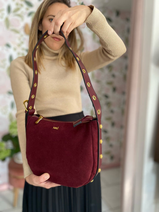 BORSA JOANNE SMALL A SPALLA+ BORCHIE BORDEAUX NALI - Fanatica Boutique