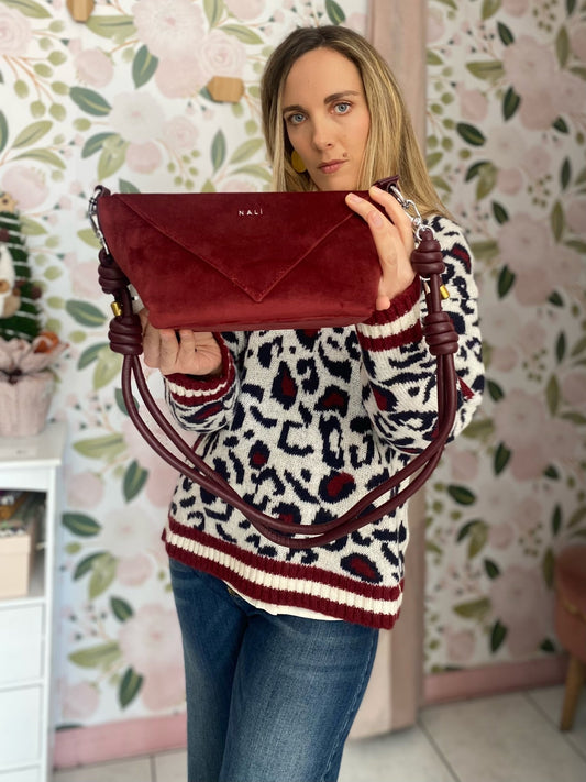 BORSA KAREN MEDIUM VELLUTO BORDEAUX NALI - Fanatica Boutique