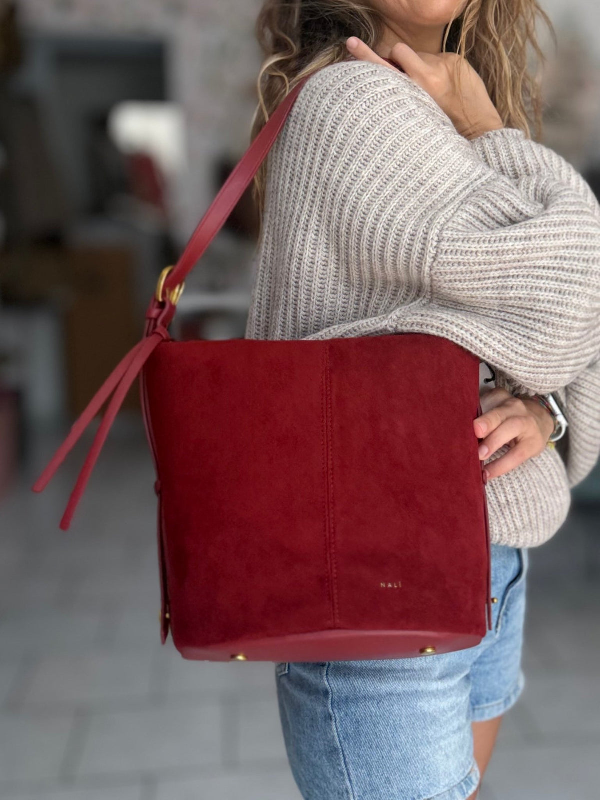 BORSA LANA BUCKET A SPALLA ROSSO NALI - Fanatica Boutique