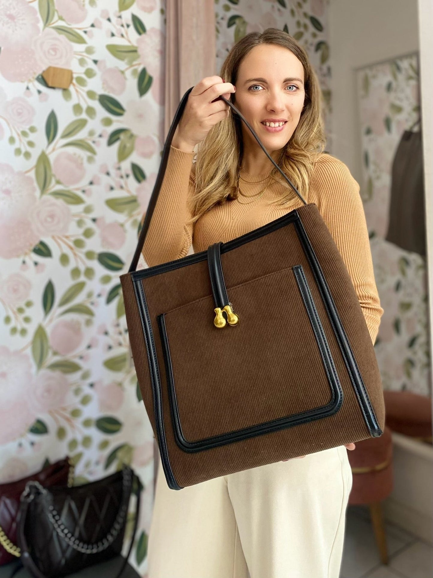 BORSA REBECCA A SPALLA VELLUTO MARRONE NALI - Fanatica Boutique