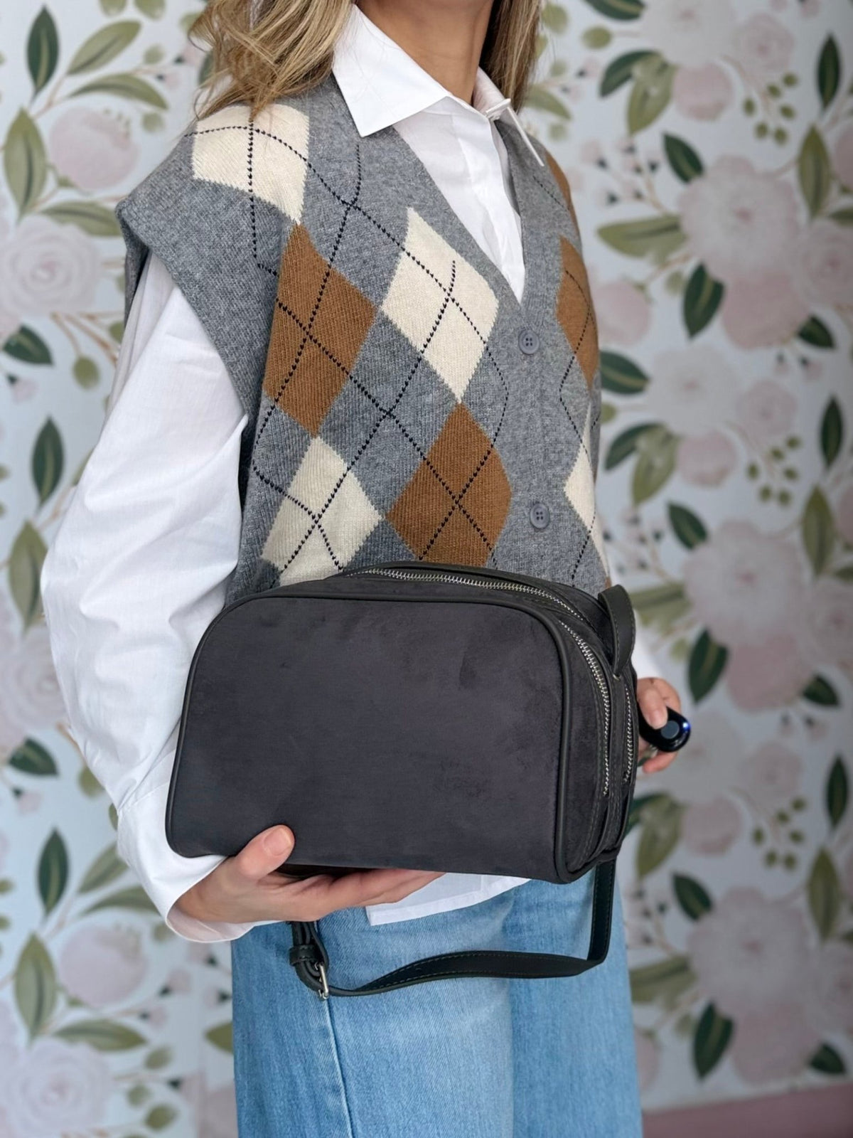 BORSA TACO DOUBLE ZIP GRIGIO NALI - Fanatica Boutique