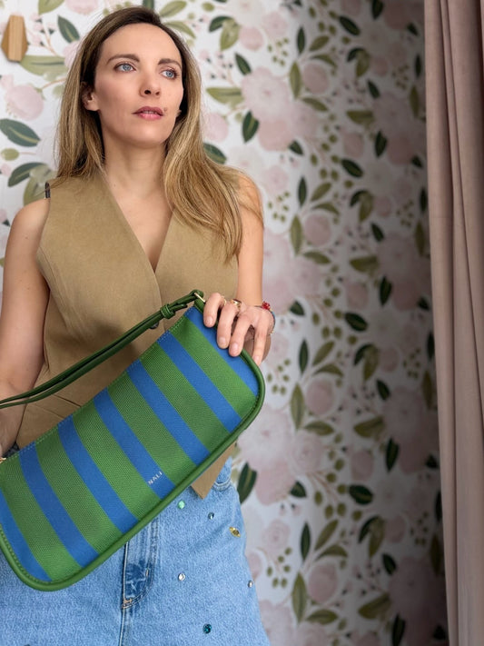 BORSA TEXAS A SPALLA RIGHE BLU/VERDE NALI - Fanatica Boutique