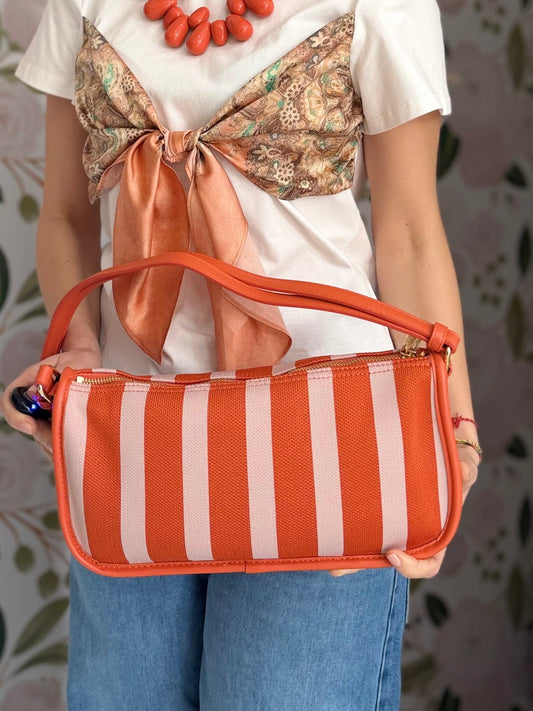 BORSA TEXAS A SPALLA RIGHE ROSA/ARANCIO NALI - Fanatica Boutique