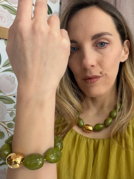 BRACCIALE CHIARA IN RESINA ORO/VERDE NALI - Fanatica Boutique