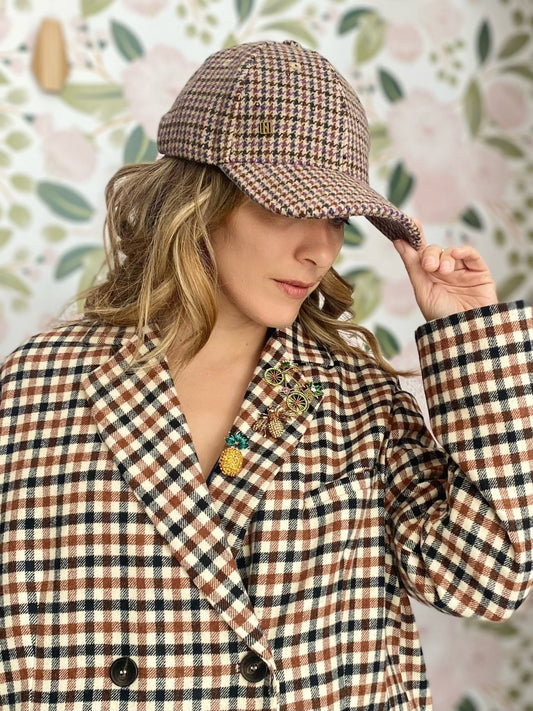 CAPPELLO HALO CON PIETRE CHECK VIOLA/VERDE NALI - Fanatica Boutique