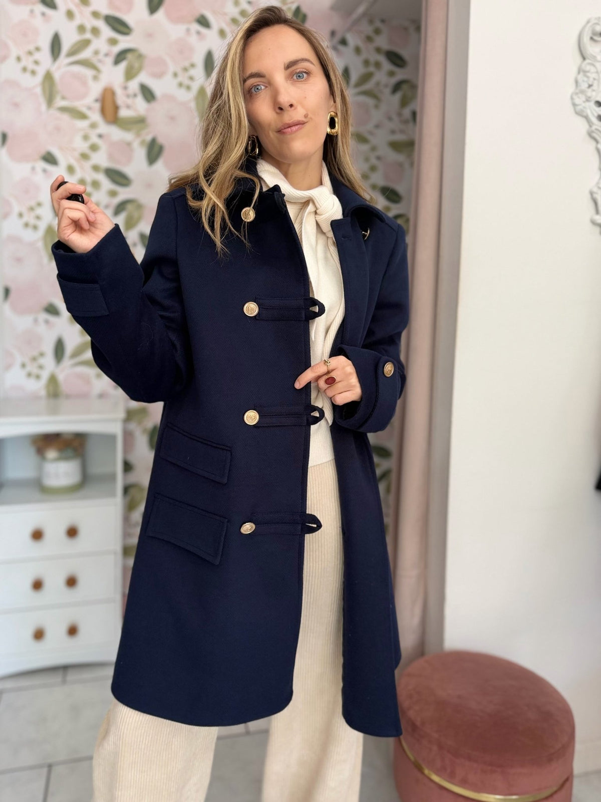 CAPPOTTO MIDI CON ALAMARI ORO BLU KIKISIX - Fanatica Boutique