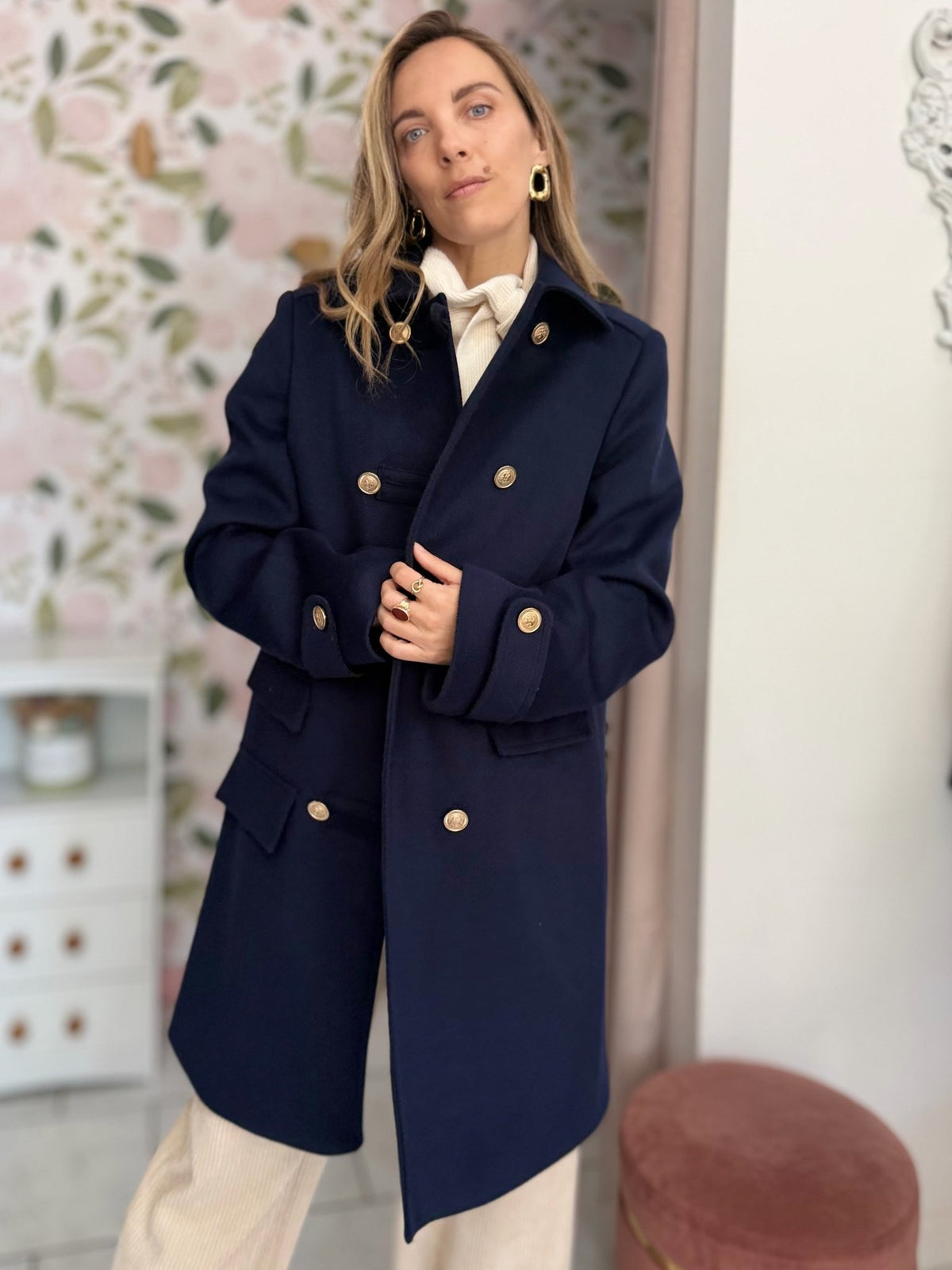 CAPPOTTO MIDI CON ALAMARI ORO BLU KIKISIX - Fanatica Boutique