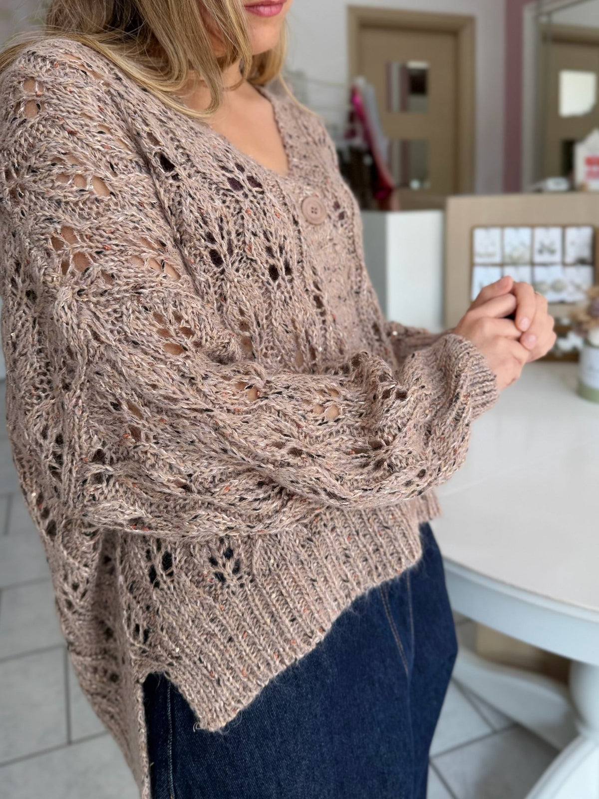 CARDIGAN TRAFORAT0 INS.PAILLETTES ECO - Fanatica Boutique