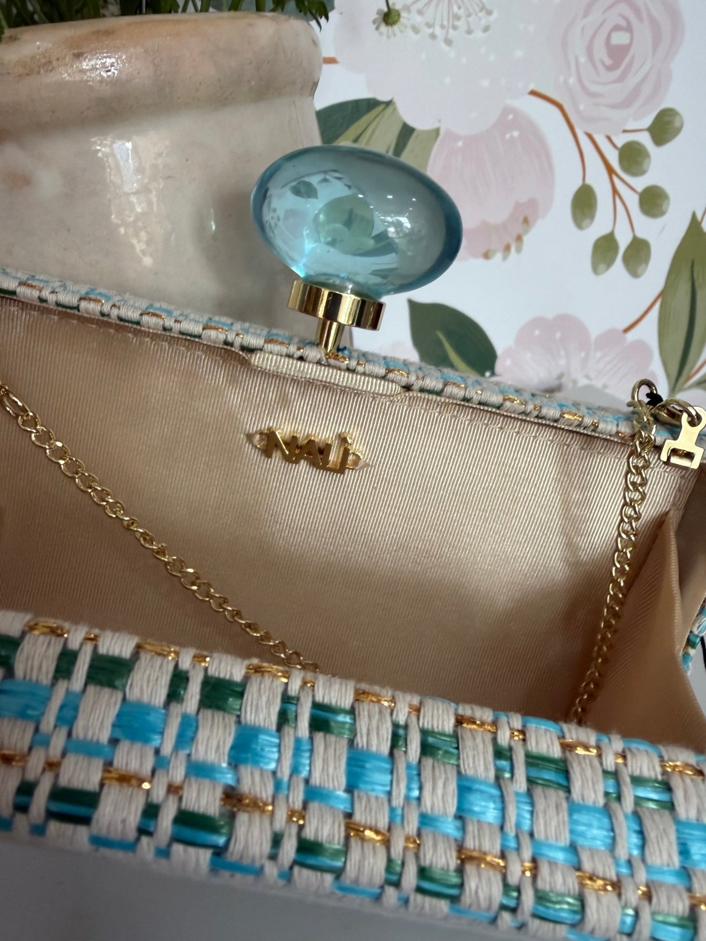 CLUTCH ALBA CHIUSURA CON PIETRE CELESTE NALI - Fanatica Boutique