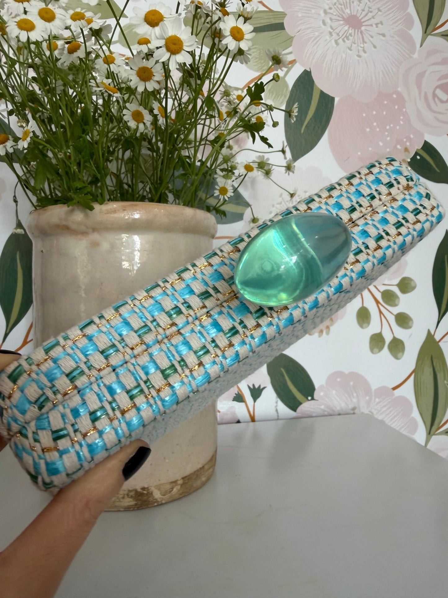 CLUTCH ALBA CHIUSURA CON PIETRE CELESTE NALI - Fanatica Boutique