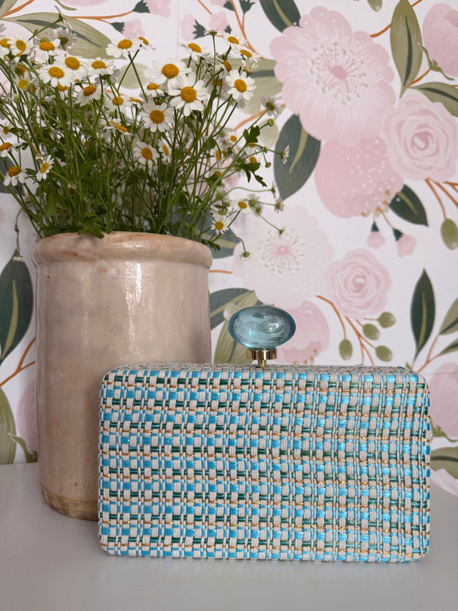 CLUTCH ALBA CHIUSURA CON PIETRE CELESTE NALI - Fanatica Boutique