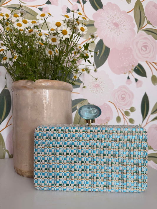 CLUTCH ALBA CHIUSURA CON PIETRE CELESTE NALI - Fanatica Boutique