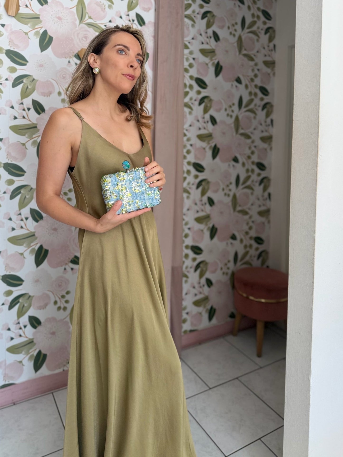 CLUTCH ELENA IN TESSUTO RICAMATO CELESTE NALI - Fanatica Boutique