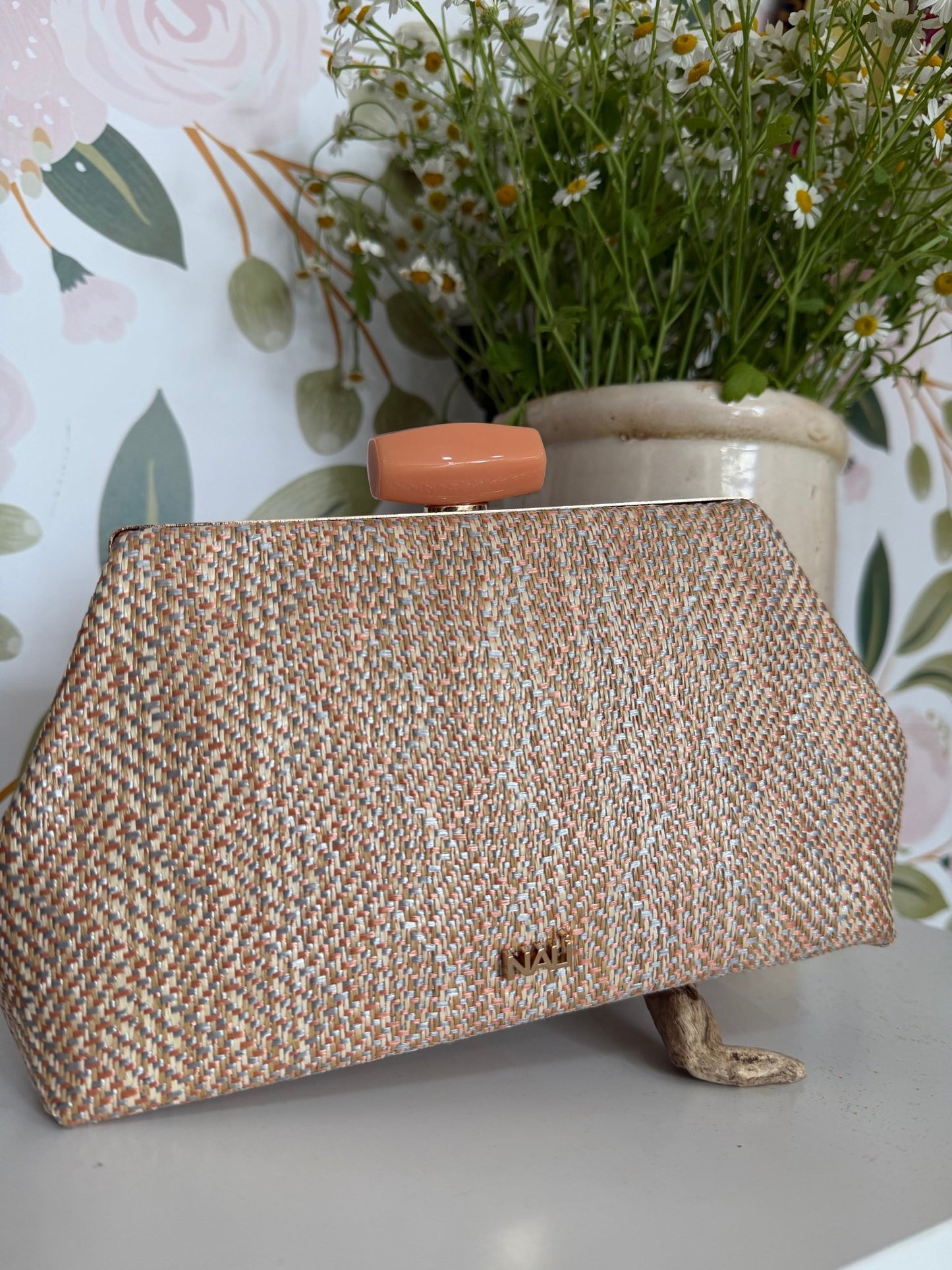 CLUTCH JULIA IN TESSUTO ARANCIO NALI - Fanatica Boutique