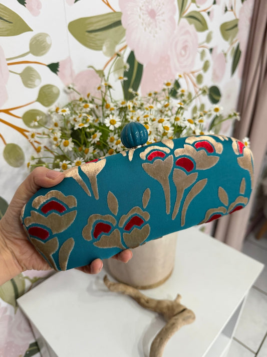 CLUTCH MARGOT STAMPA FLOREALE AZZURRO NALI - Fanatica Boutique