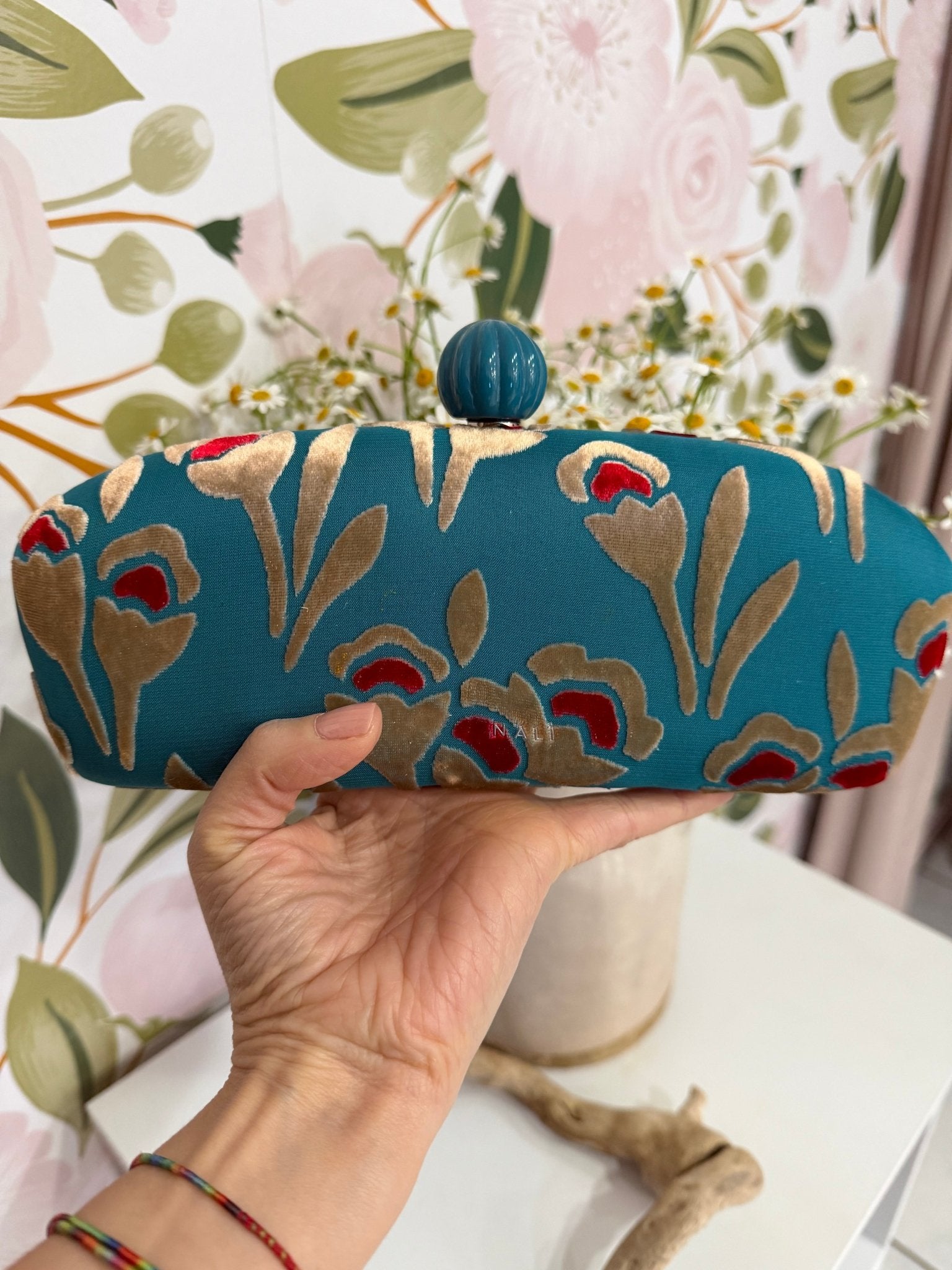 CLUTCH MARGOT STAMPA FLOREALE AZZURRO NALI - Fanatica Boutique